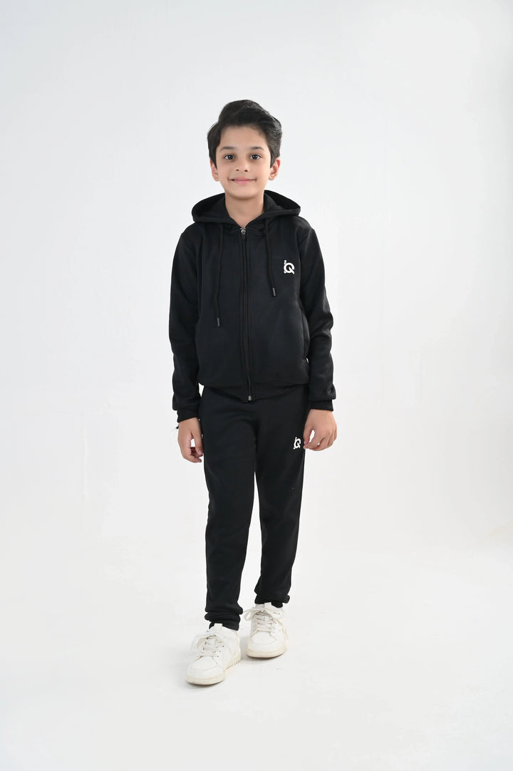 IQ Exclusive Kids Track Suit Fleece 2 PieceSleek Black Full-Zip Tracksuit-Unisex Kids - Winter Collection