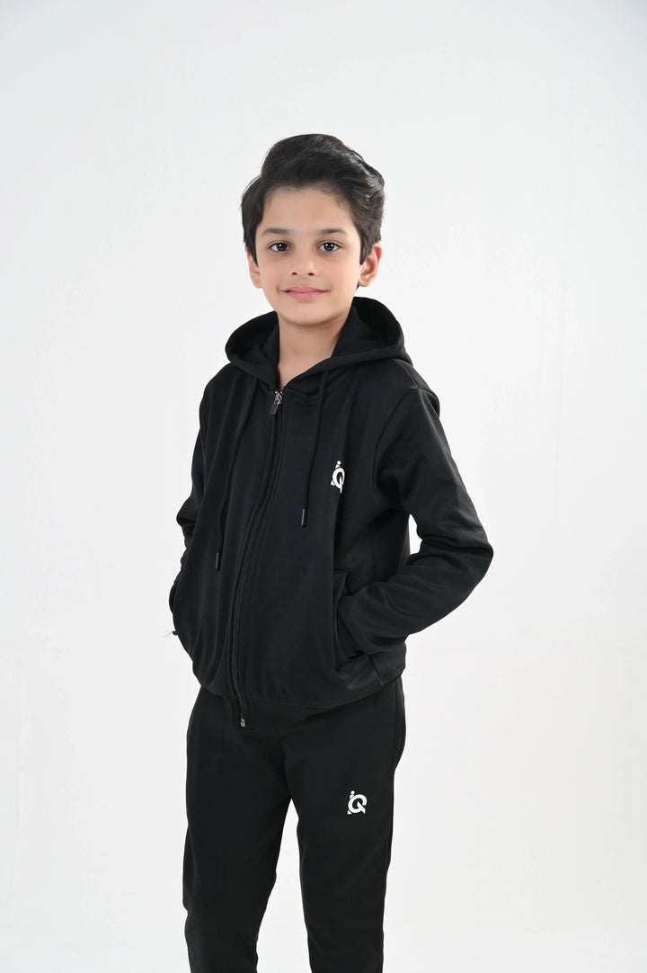 IQ Exclusive Kids Track Suit Fleece 2 PieceSleek Black Full-Zip Tracksuit-Unisex Kids - Winter Collection
