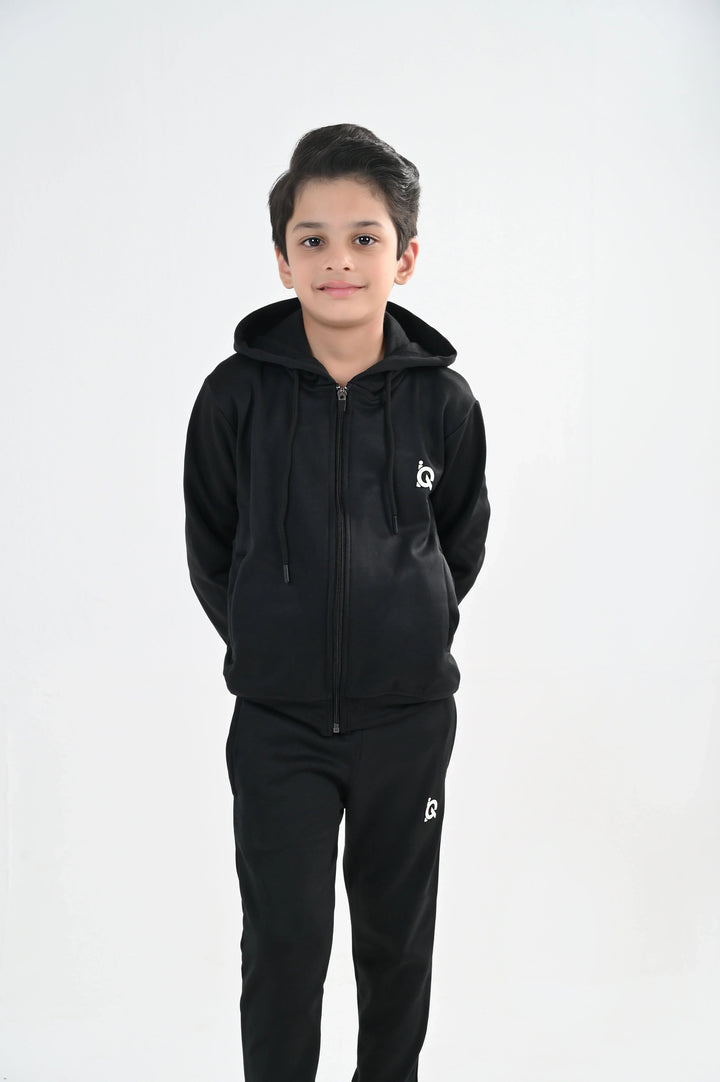 IQ Exclusive Kids Track Suit Fleece 2 PieceSleek Black Full-Zip Tracksuit-Unisex Kids - Winter Collection