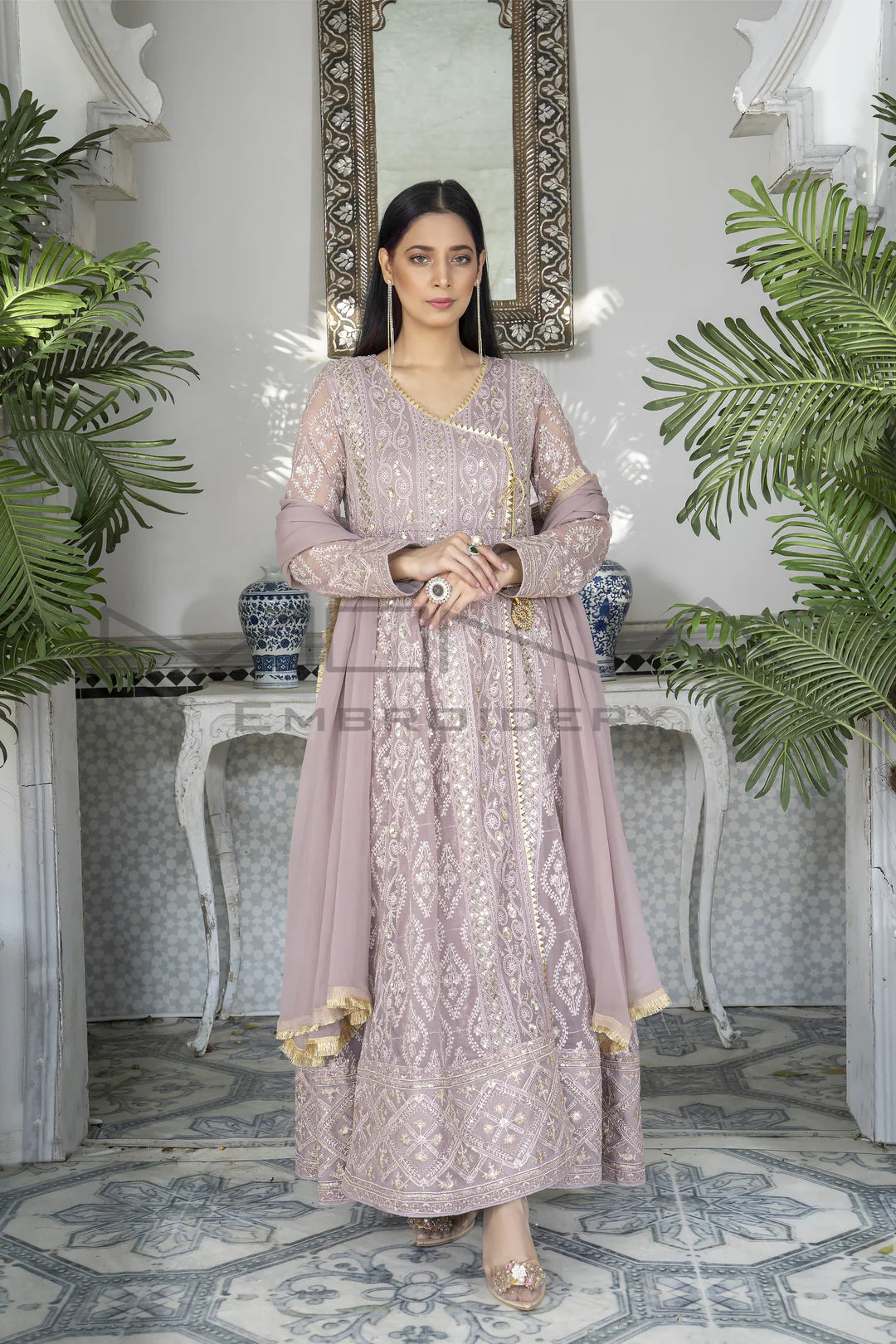 Mona Embroidery Pret Embroidered Chiffon 3 Piece Suit Melanie-Lilac