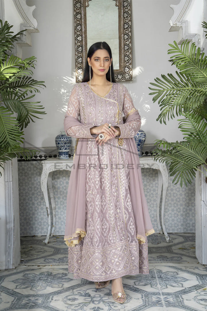 Mona Embroidery Pret Embroidered Chiffon 3 Piece Suit Melanie-Lilac