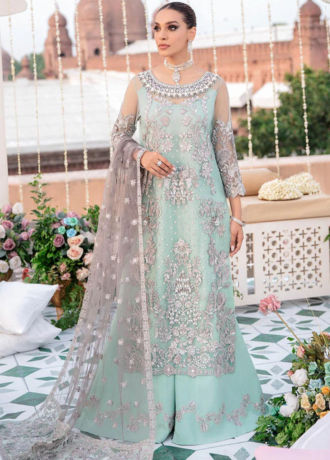 Aangan by Imrozia Premium Embroidered Net Suits Unstitched 3 Piece IMP22A IB-25 Nazmin - Bridal Collection