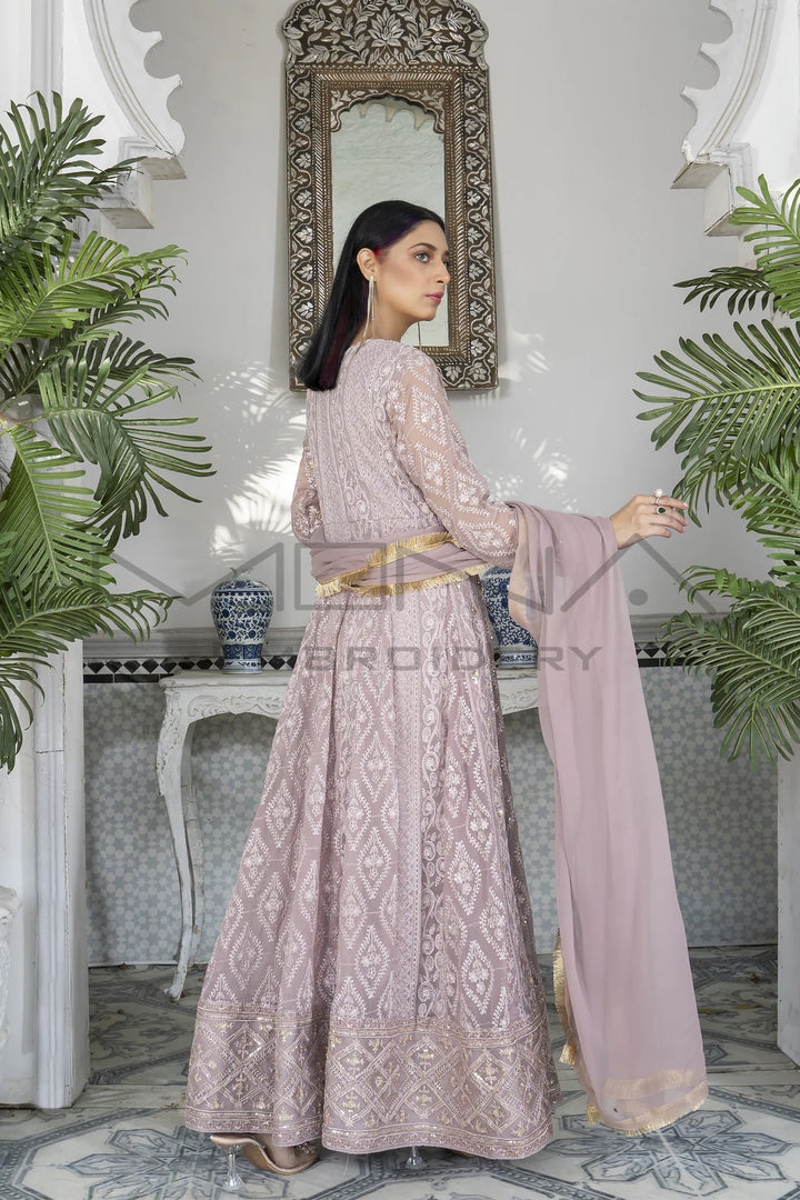 Mona Embroidery Pret Embroidered Chiffon 3 Piece Suit Melanie-Lilac