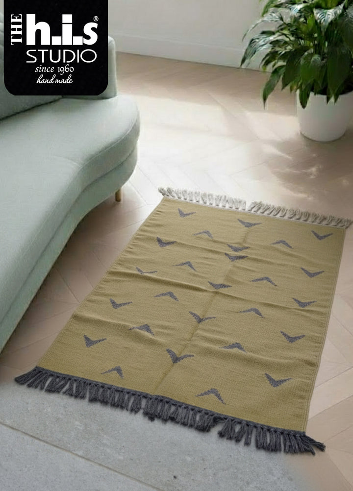 The h.i.s studio Area Rugs Birds R-25006-Khaki/Charcoal