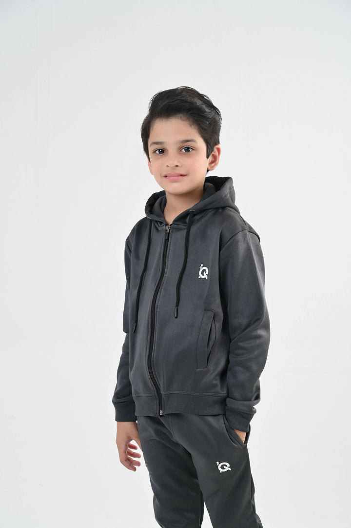 IQ Exclusive Kids Track Suit Fleece 2 PieceGrey Zip Hoodie Tracksuit-Unisex Kids - Winter Collection