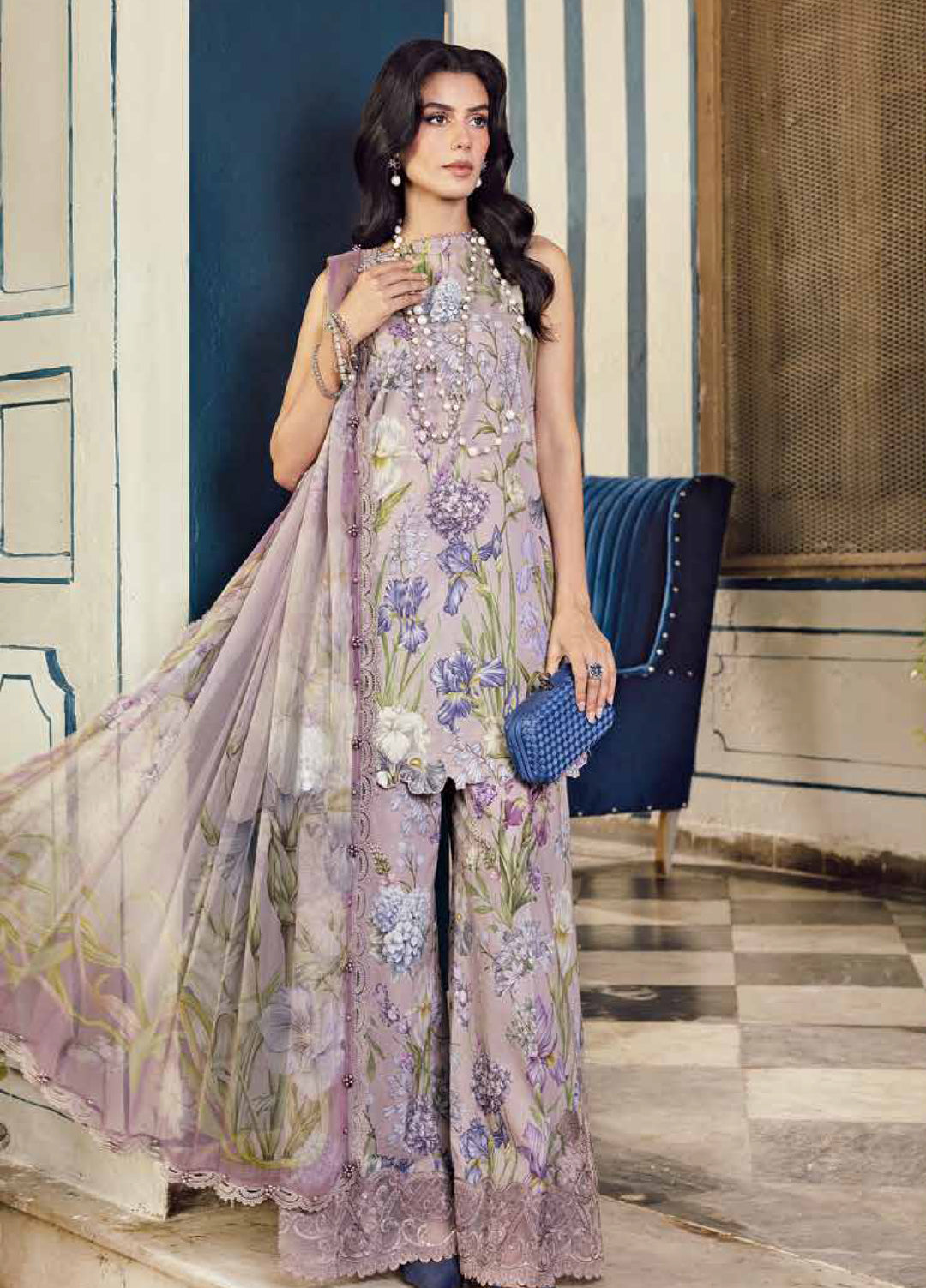 M Prints by Maria B Embroidered Suits Unstitched 3 Piece MB25FE D-8A - Winter Collection