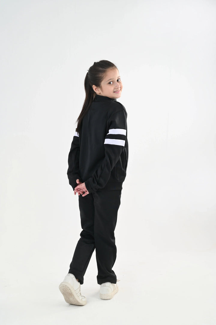 IQ Exclusive Kids Track Suit Fleece 2 PieceContrast Band Zipper Tracksuit-Unisex Kids - Winter Collection