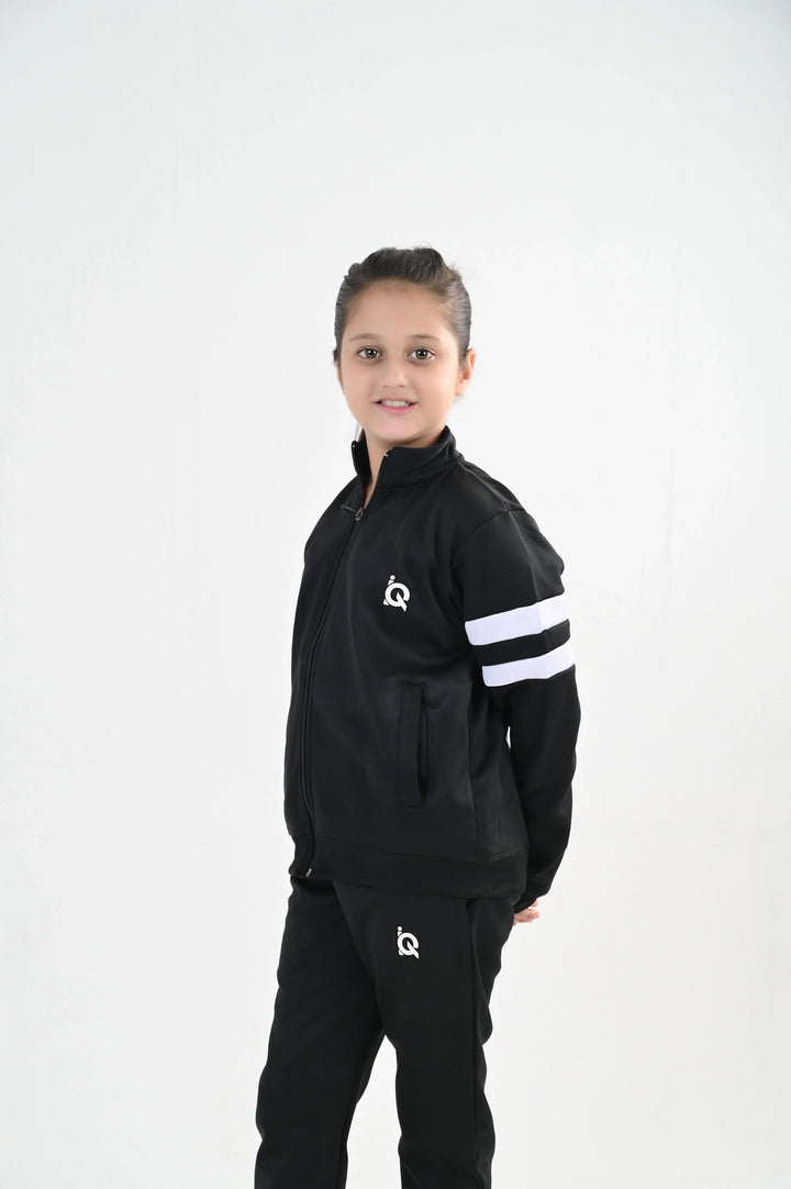 IQ Exclusive Kids Track Suit Fleece 2 PieceContrast Band Zipper Tracksuit-Unisex Kids - Winter Collection