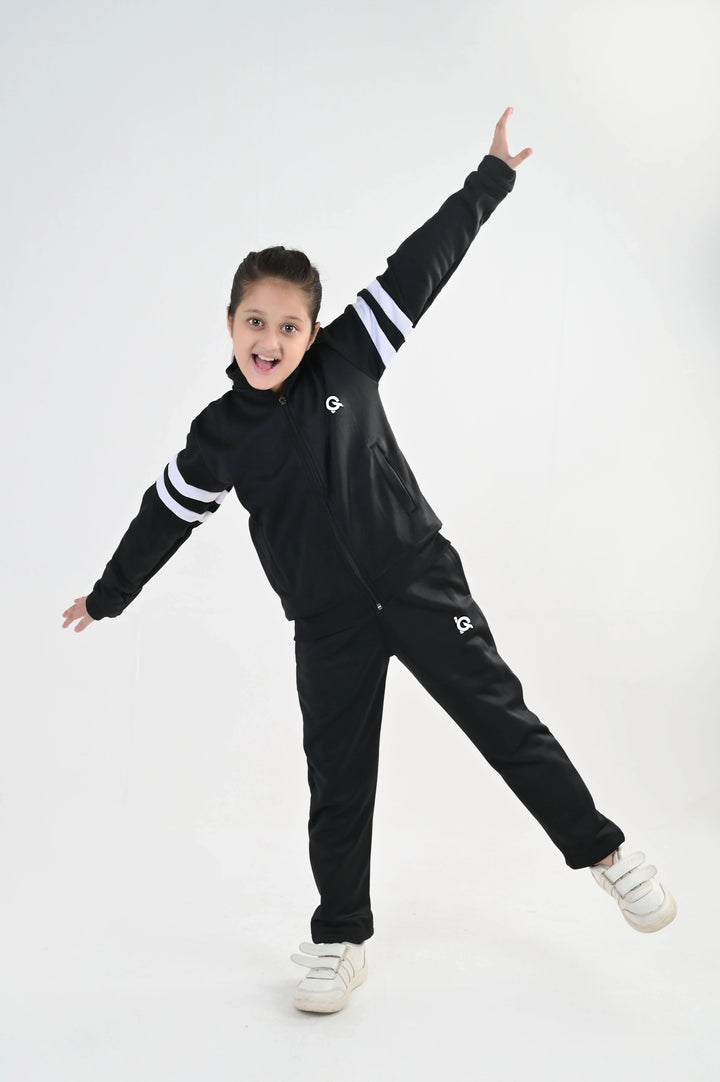 IQ Exclusive Kids Track Suit Fleece 2 PieceContrast Band Zipper Tracksuit-Unisex Kids - Winter Collection