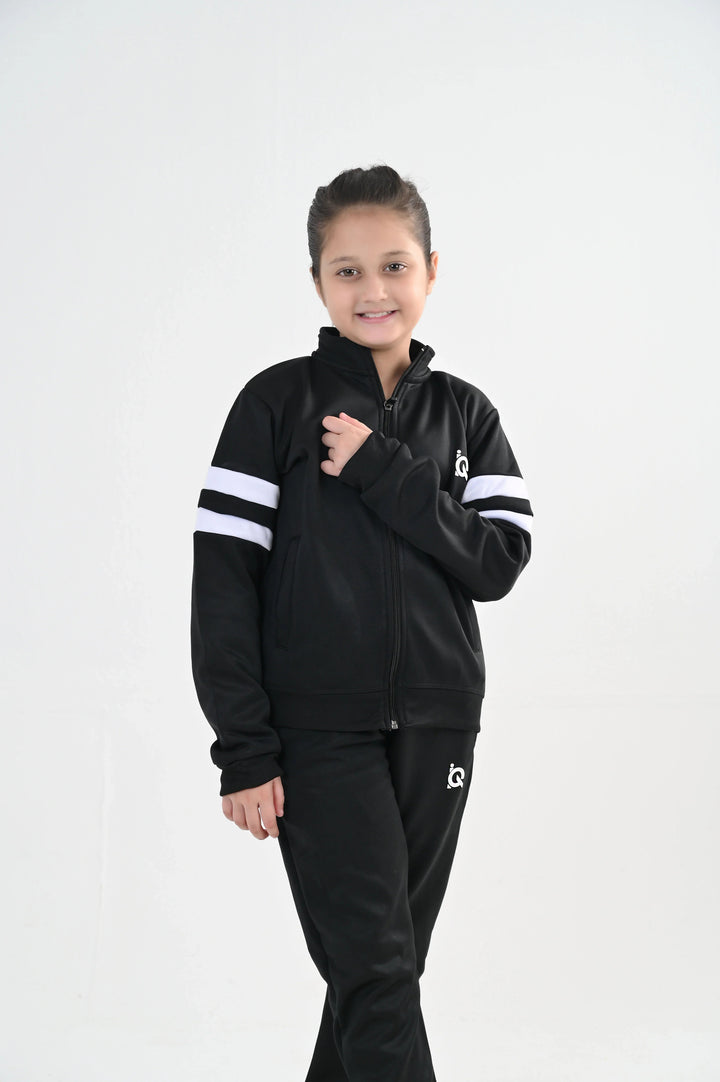 IQ Exclusive Kids Track Suit Fleece 2 PieceContrast Band Zipper Tracksuit-Unisex Kids - Winter Collection