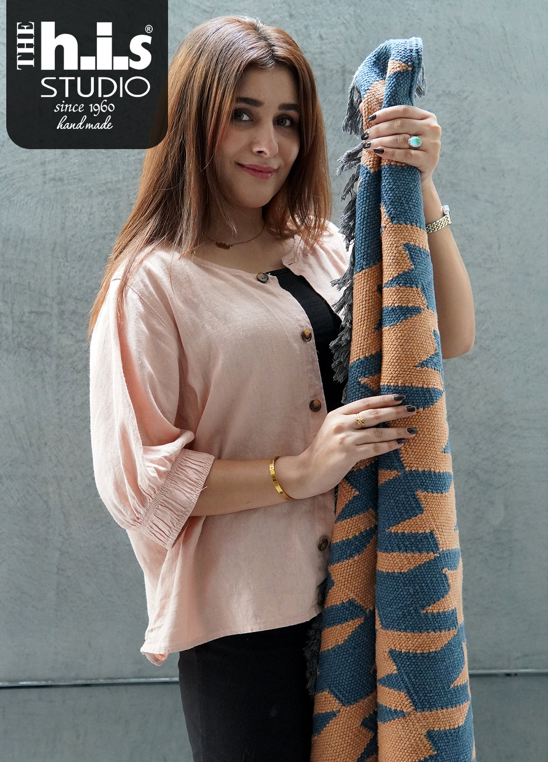 Area Rugs Hounds Tooth R-25008 Navy Rust