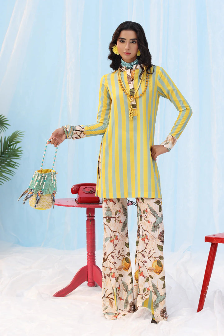 Rush Hour by Musferah Saad Pret Printed Silk 2 Piece Suit Citrus Lime