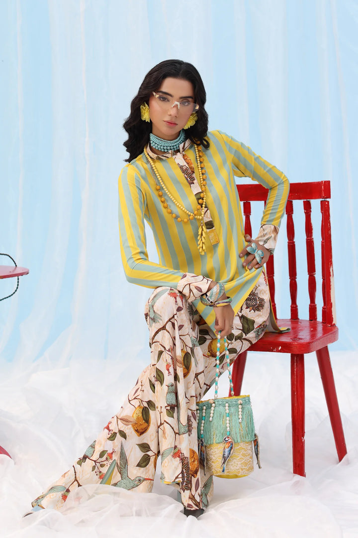 Rush Hour by Musferah Saad Pret Printed Silk 2 Piece Suit Citrus Lime