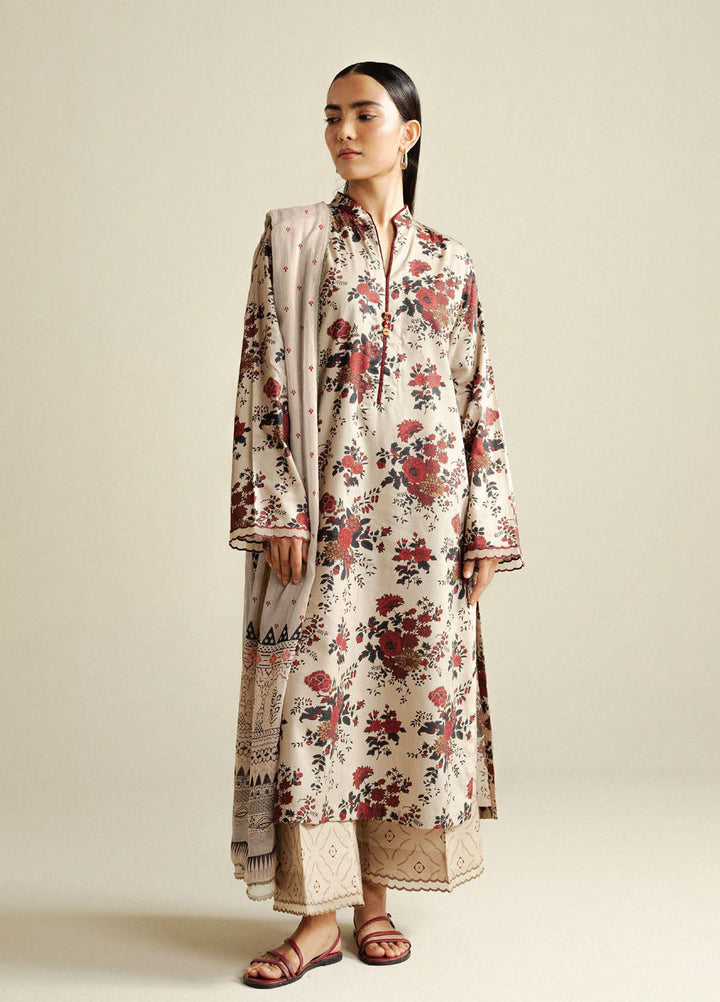 Coco by Zara Shahjahan Printed Cotton Satin Suits Unstitched 3 Piece CZS25PU D-04 B Aster - Winter Collection
