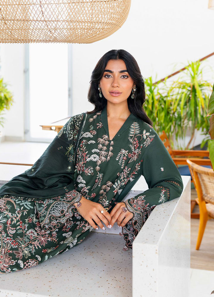 Cross Stitch Embroidered Cotton Satin Suits Unstitched 3 Piece CS25SU Green Ornate - Winter Collection