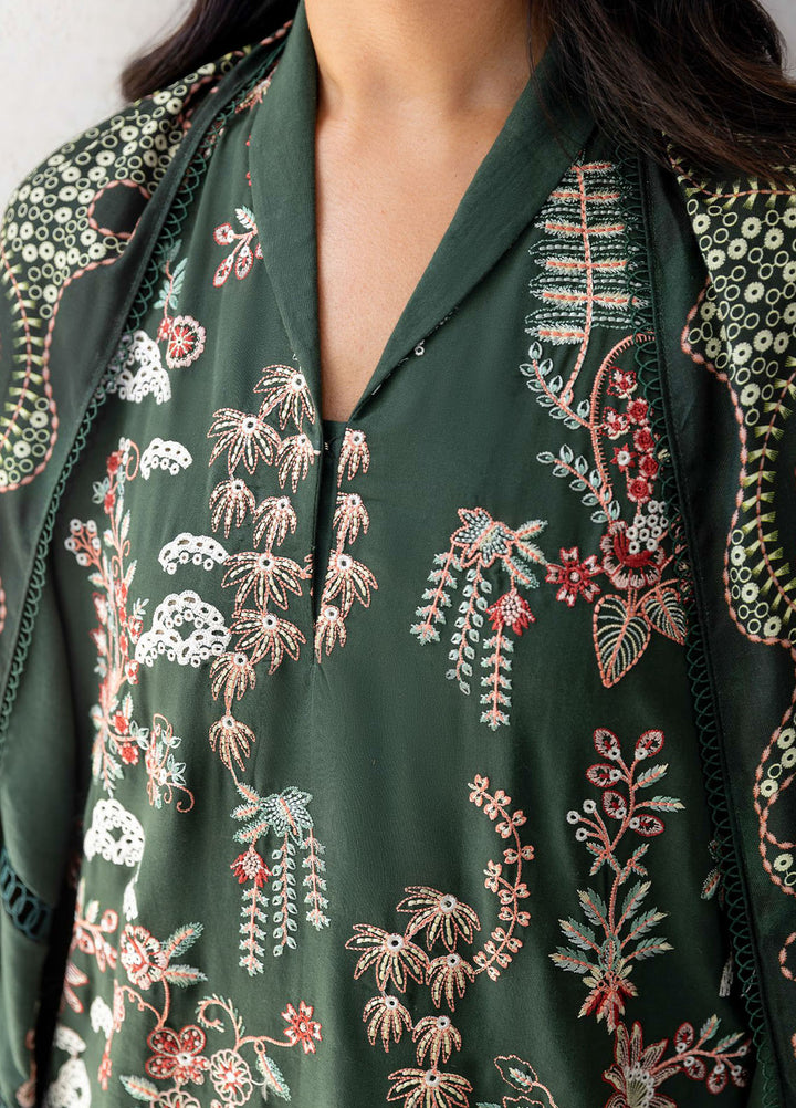 Cross Stitch Embroidered Cotton Satin Suits Unstitched 3 Piece CS25SU Green Ornate - Winter Collection