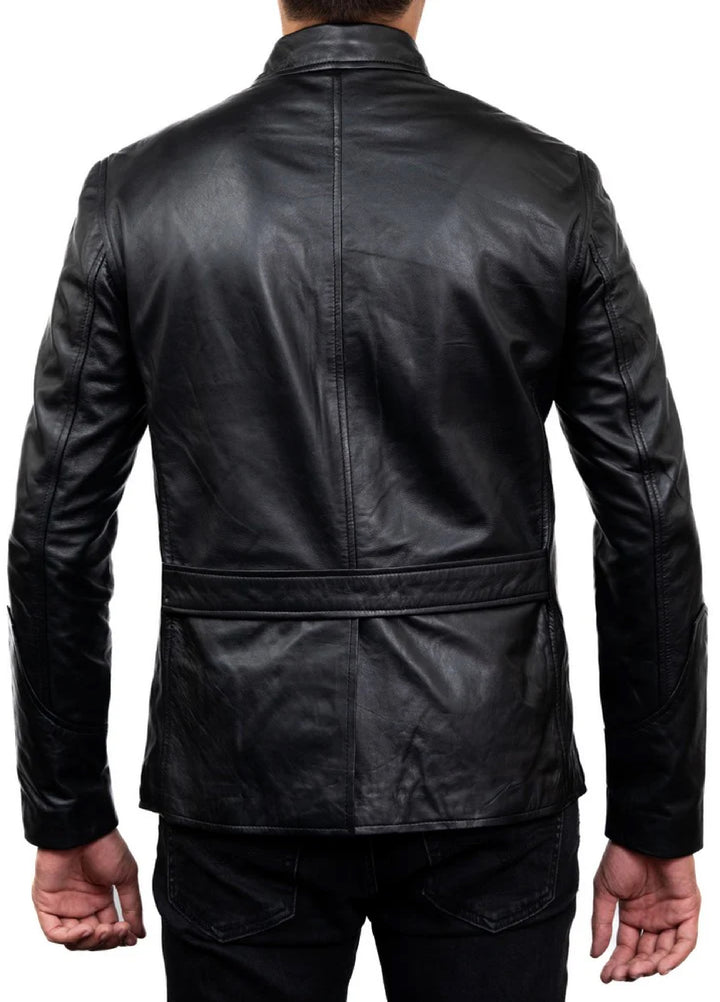 Jild Leathers 5-Button Men Lambskin Leather Blazer-Black - Blazers And Coats Collection