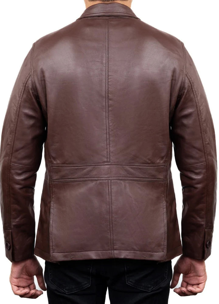 Jild Leathers 2-Button Men Lambskin Leather Blazer-Brown - Blazers And Coats Collection