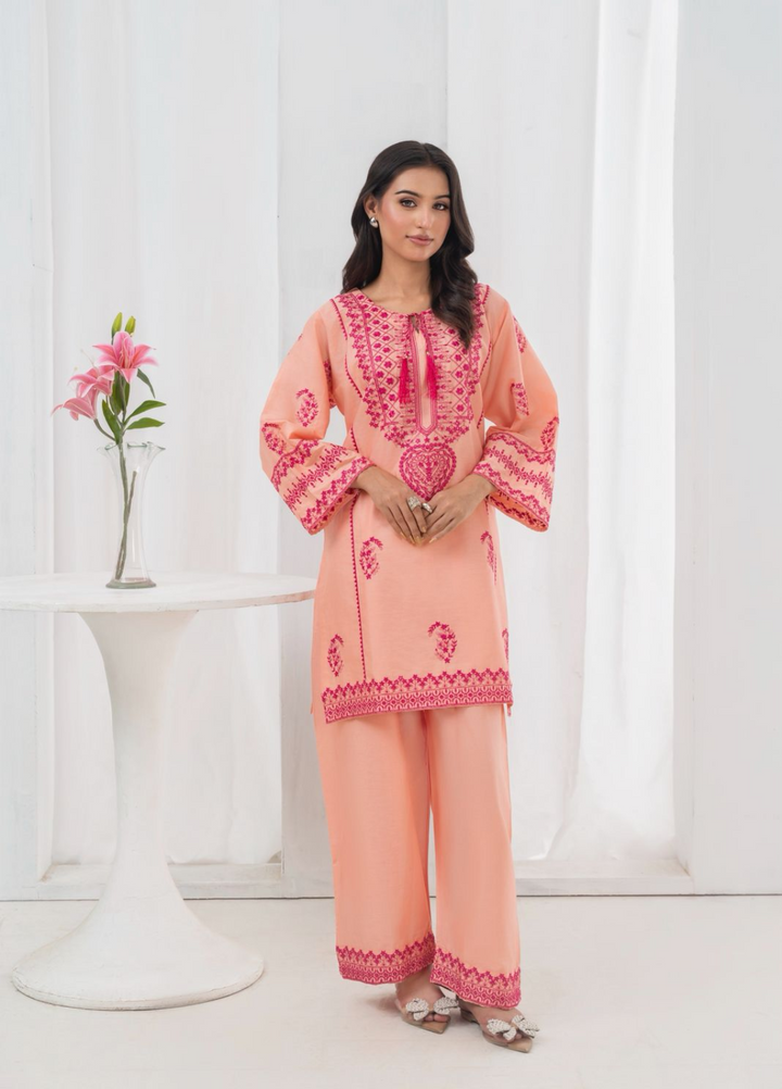 Lamhay by Haniya Mahnoor Pret Embroidered Cotton 2 Piece Suit Pink Blush
