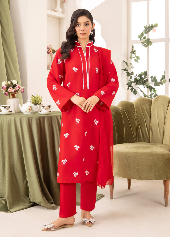 Lamhay by Haniya Mahnoor Pret Embroidered Linen 3 Piece Suit Shy