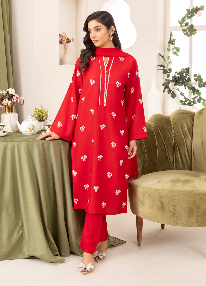 Lamhay by Haniya Mahnoor Pret Embroidered Linen 3 Piece Suit Shy