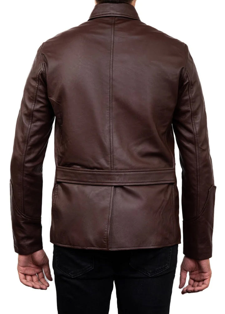 Jild Leathers 5-Button Men Lambskin Leather Blazer-Brown - Blazers And Coats Collection