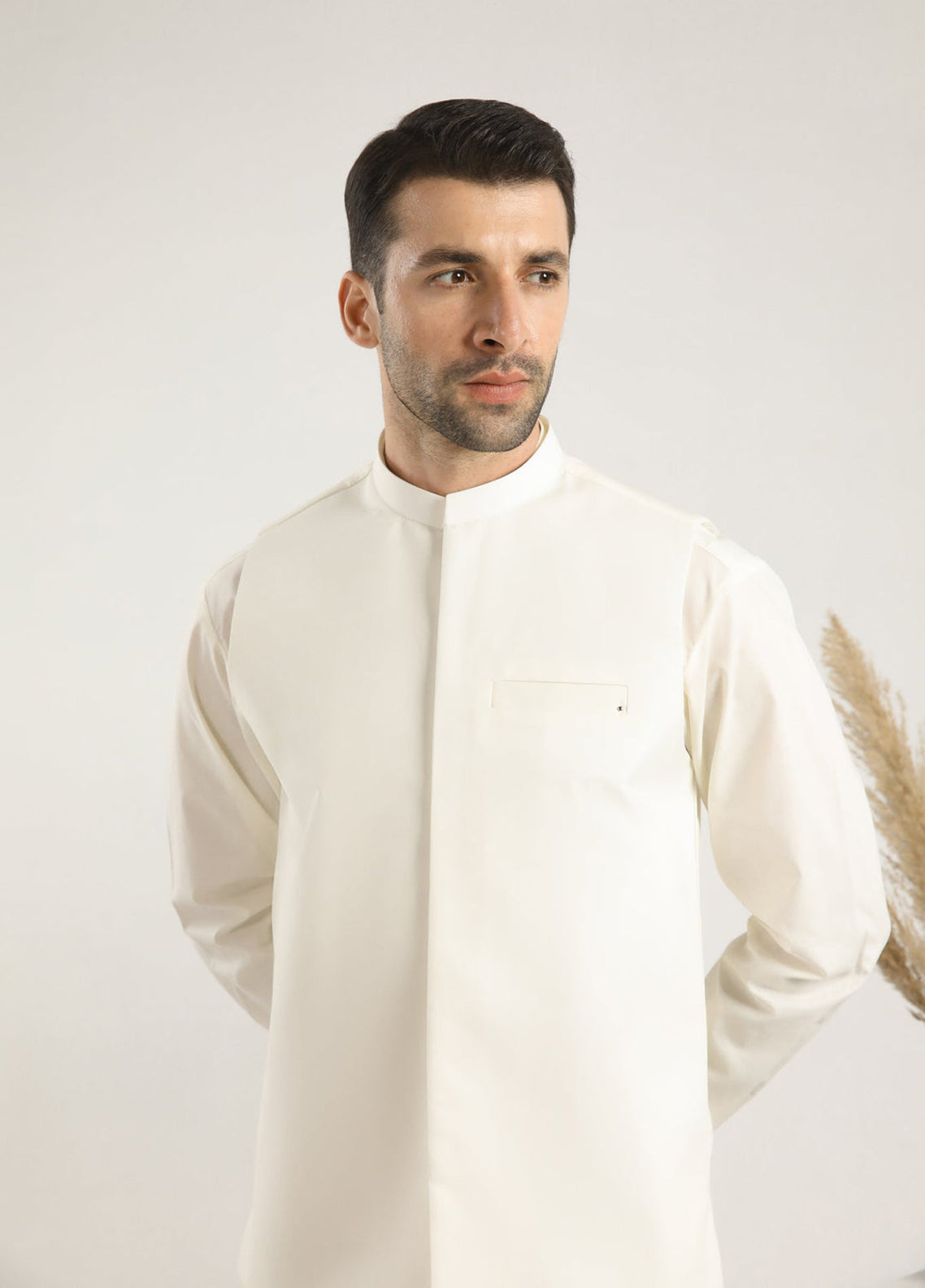 Muraqsh Ready To Wear Embroidered Cotton Men Olive Green Kurta Trouser with Falling Waistcoat MUR-OGKTW - Summer Collection