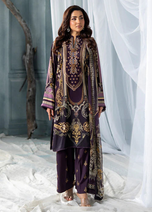 Meerak Women Embroidered Linen Royal Plum - Winter Collection