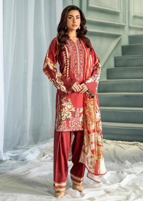 Meerak Women Embroidered Linen Rust Ember - Winter Collection