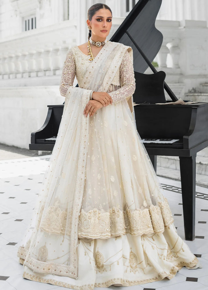 Jahan by Erum Khan Embroidered Net Suits Unstitched 3 Piece EK25V4 Snow Pearl - Formals Collection