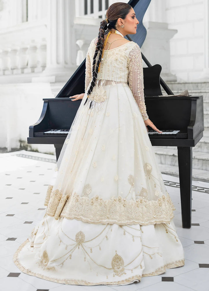 Jahan by Erum Khan Embroidered Net Suits Unstitched 3 Piece EK25V4 Snow Pearl - Formals Collection