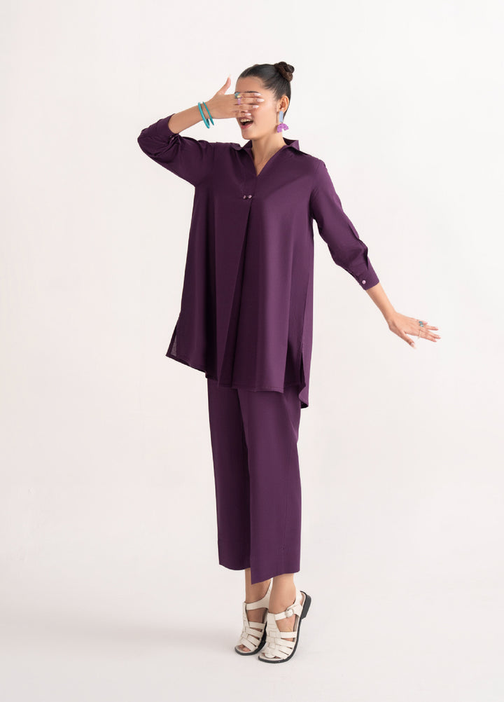 Like a Bird by Casuallite Women Pret Linen Solids Suits 2 Piece D-1 Violet Frame - Winter Collection