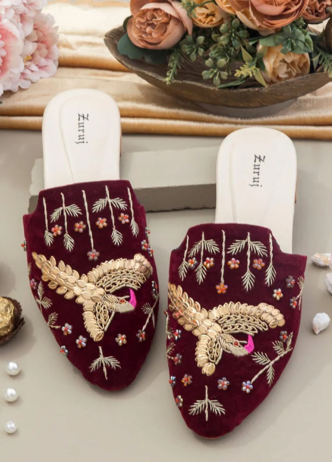 Zuruj Festive Style  Mules  ML-94-Maroon