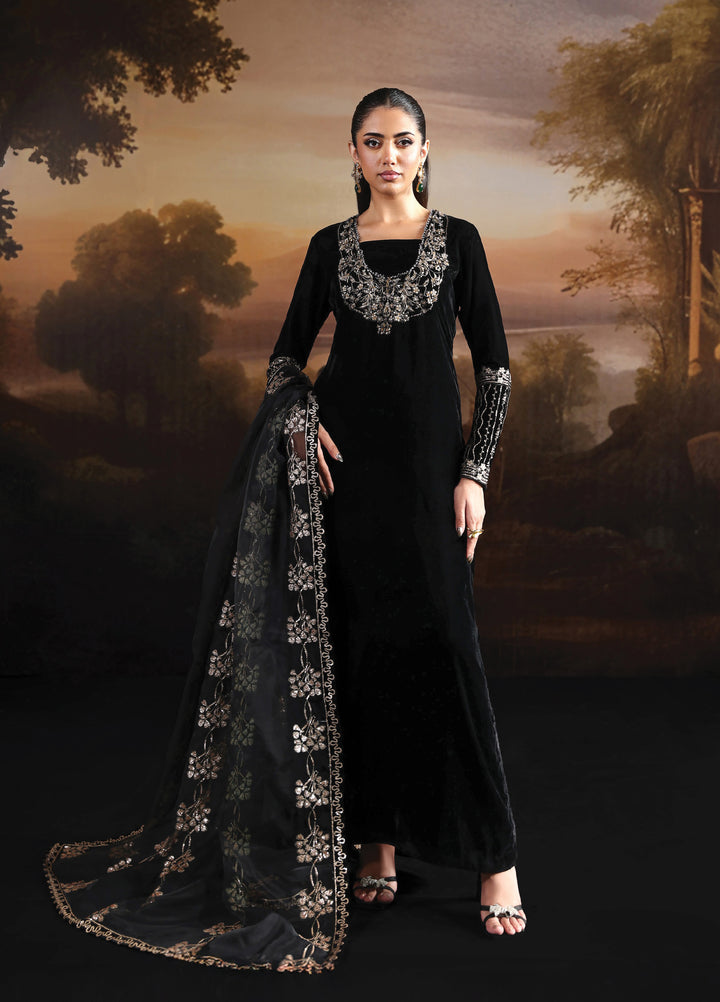 Lamour by Alizeh Fashion Unstitched Velvet Embroidered Suits 3 Piece AFB25LV D-05 Celeste - Festive Collection