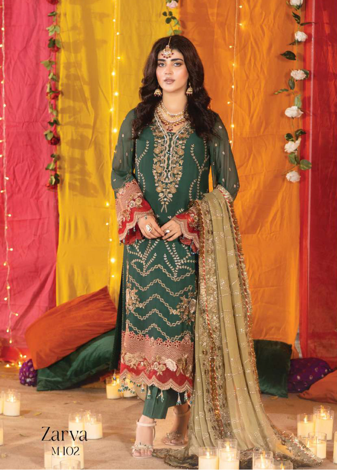 Shagun by Imrozia Premium Women 3 Piece Chiffon Suit M-102 Zarva - Festive Collection