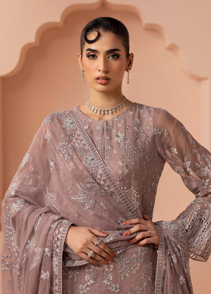 Murawwat by Lavish Premium Unstitched Luxury Chiffon Embroidered 3 peice LV25MC M-09 Blush Latte - Formals Collection
