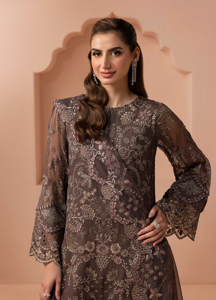 Murawwat by Lavish Premium Unstitched Luxury Chiffon Embroidered 3 peice LV25MC M-05 Sandstone Beige - Formals Collection