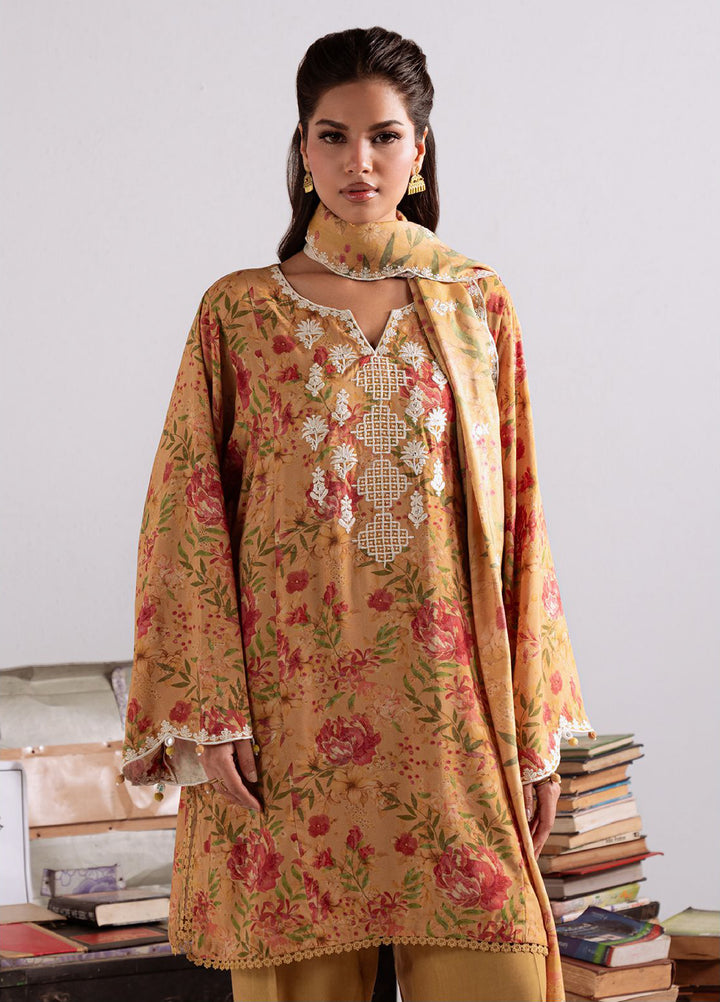 Cross Stitch Unstitched RTS Linen Embroidered Suits 3 Piece CS25LW D-07 Mustard Orchid - Winter Collection