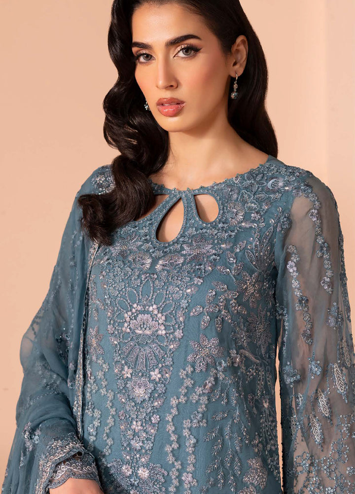 Murawwat by Lavish Premium Unstitched Luxury Chiffon Embroidered 3 peice LV25MC M-06 Ocean Teal - Formals Collection