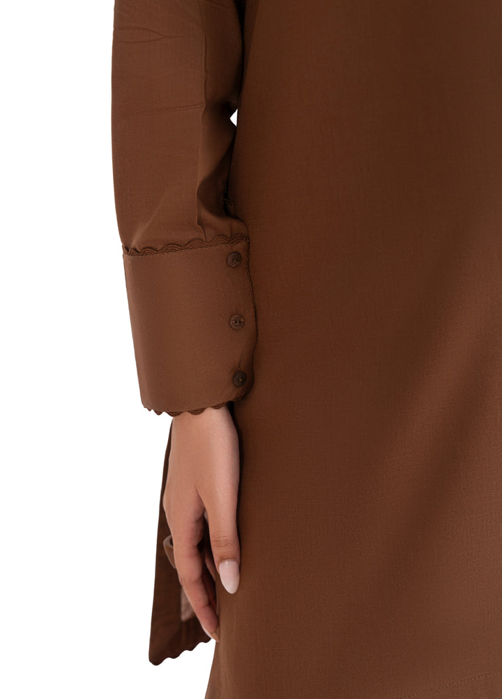 Like a Bird by Casuallite Women Pret Linen Solids Suits 2 Piece D-2 Cocoa Edge - Winter Collection