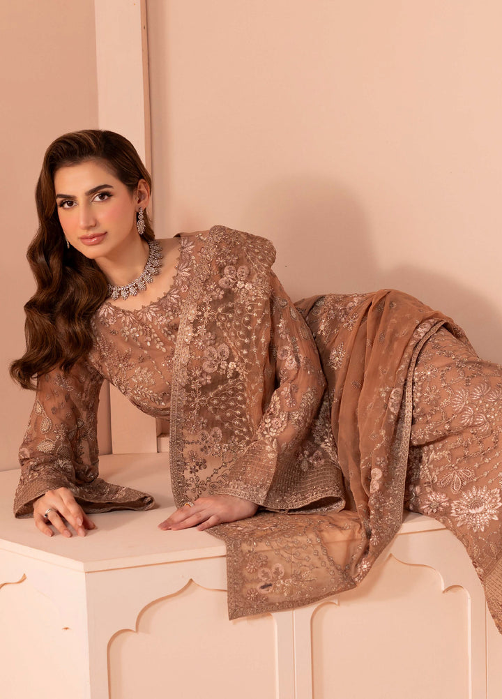 Murawwat by Lavish Premium Unstitched Luxury Chiffon Embroidered 3 peice LV25MC M-03 Rosy Nectar - Formals Collection