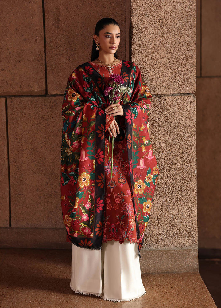 Rajbari Premium Unstitched Peach Winter Shawl Exclusive Embroidered Suits 3 Piece RB25PW D-10 - Winter Collection