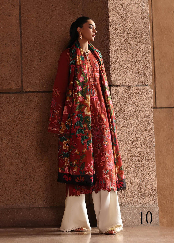 Rajbari Premium Unstitched Peach Winter Shawl Exclusive Embroidered Suits 3 Piece RB25PW D-10 - Winter Collection