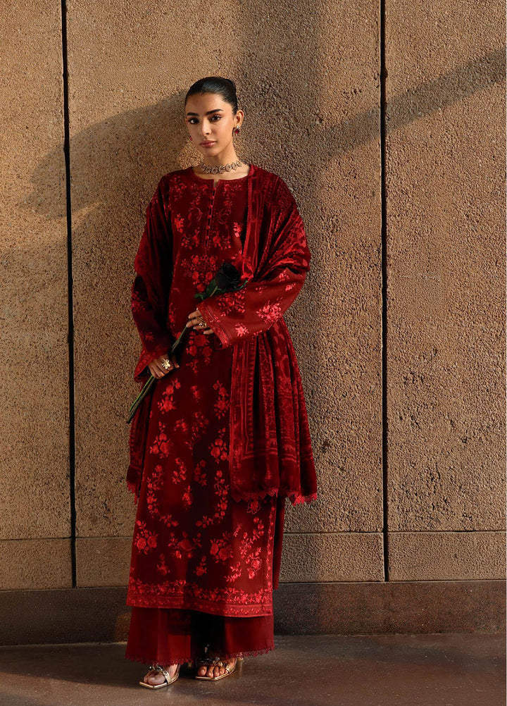 Rajbari Premium Unstitched Peach Winter Shawl Exclusive Embroidered Suits 3 Piece RB25PW D-4 - Winter Collection