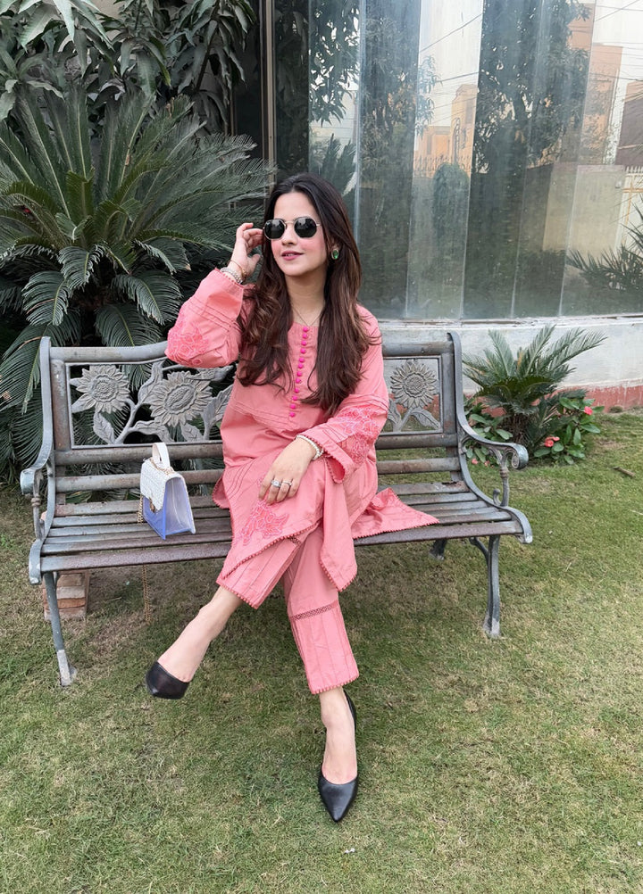 Pret Bee Women Cambric Embroidered Suits 2 Piece Blush Pink - Winter Collection