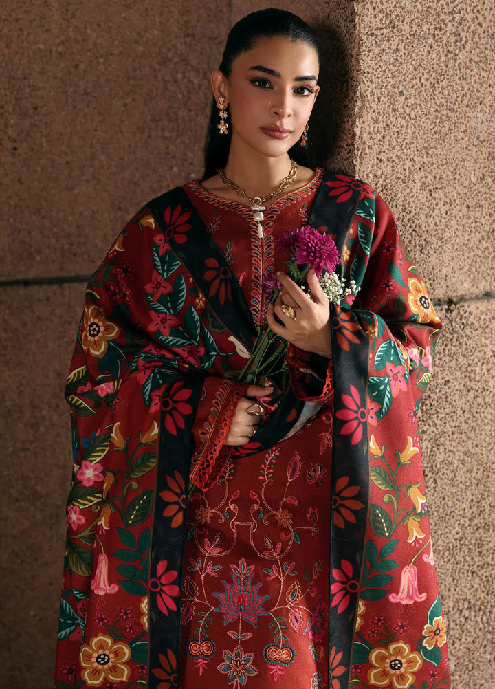 Rajbari Premium Unstitched Peach Winter Shawl Exclusive Embroidered Suits 3 Piece RB25PW D-10 - Winter Collection