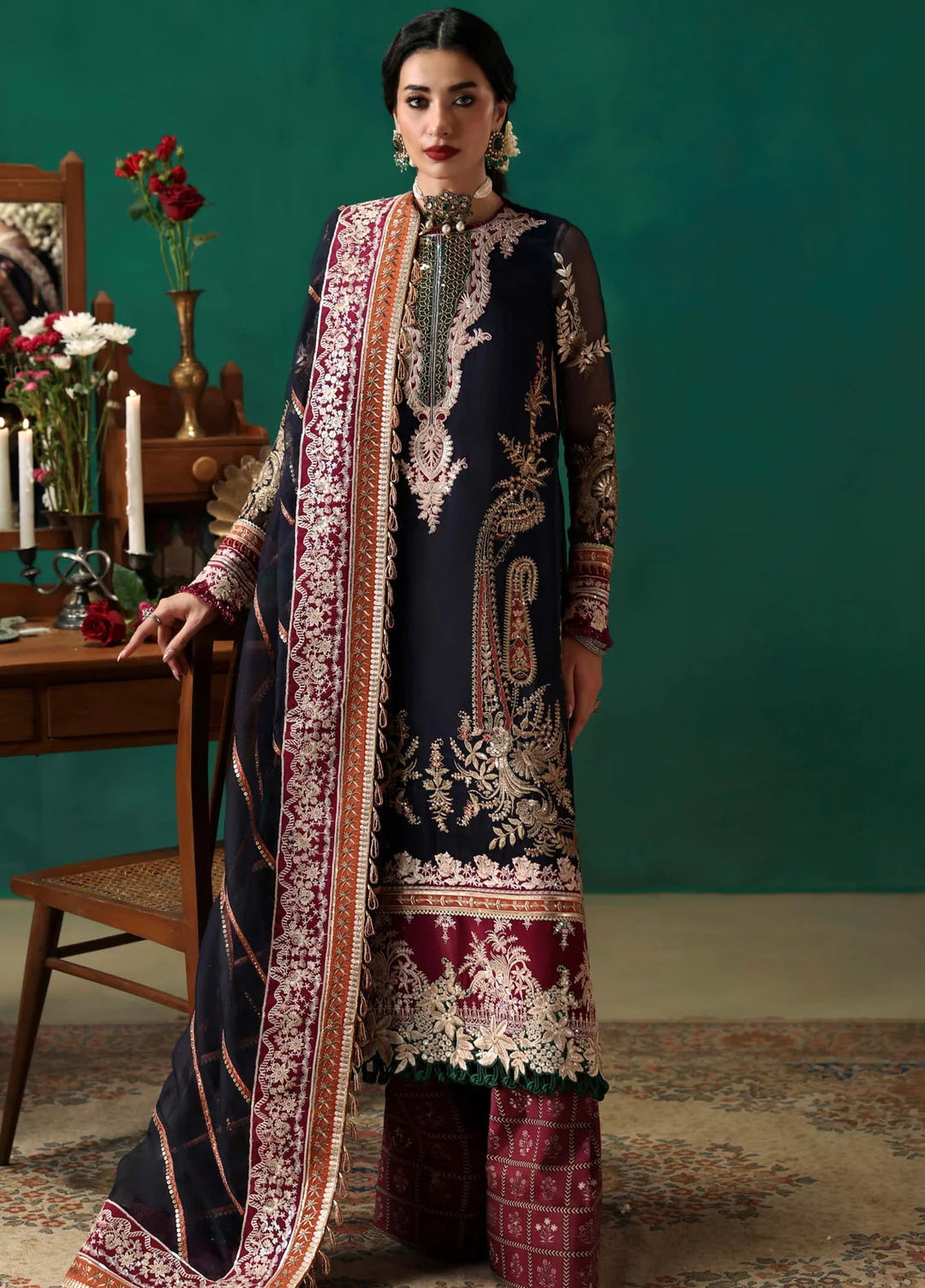 Sable Vogue Embroidered Net Suits Unstitched 3 Piece SV25UF FC-05-25 - Festive Collection