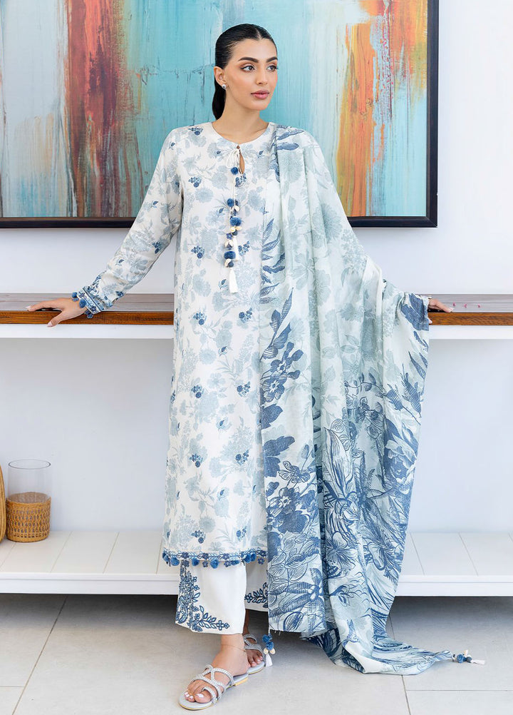 Cross Stitch Embroidered Cotton Satin Suits Unstitched 3 Piece CS25SU Whimsical Teal - Winter Collection