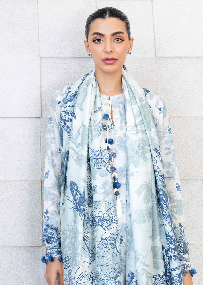 Cross Stitch Embroidered Cotton Satin Suits Unstitched 3 Piece CS25SU Whimsical Teal - Winter Collection