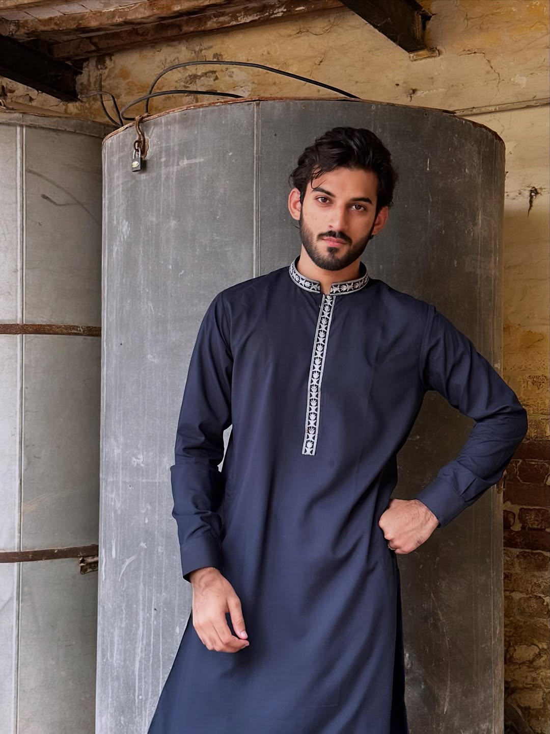 Muraqsh Ready To Wear Embroidered Silk Boys Feroz Dark Blue Kurta Trouser MUR-F-DBR - Winter Collection